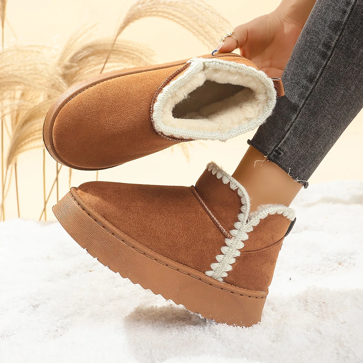 

Женские зимние зимние ботинки на толстой подошве, повседневные модные теплые удобные хлопковые ботинки с круглым носком и короткими трубками для женщин