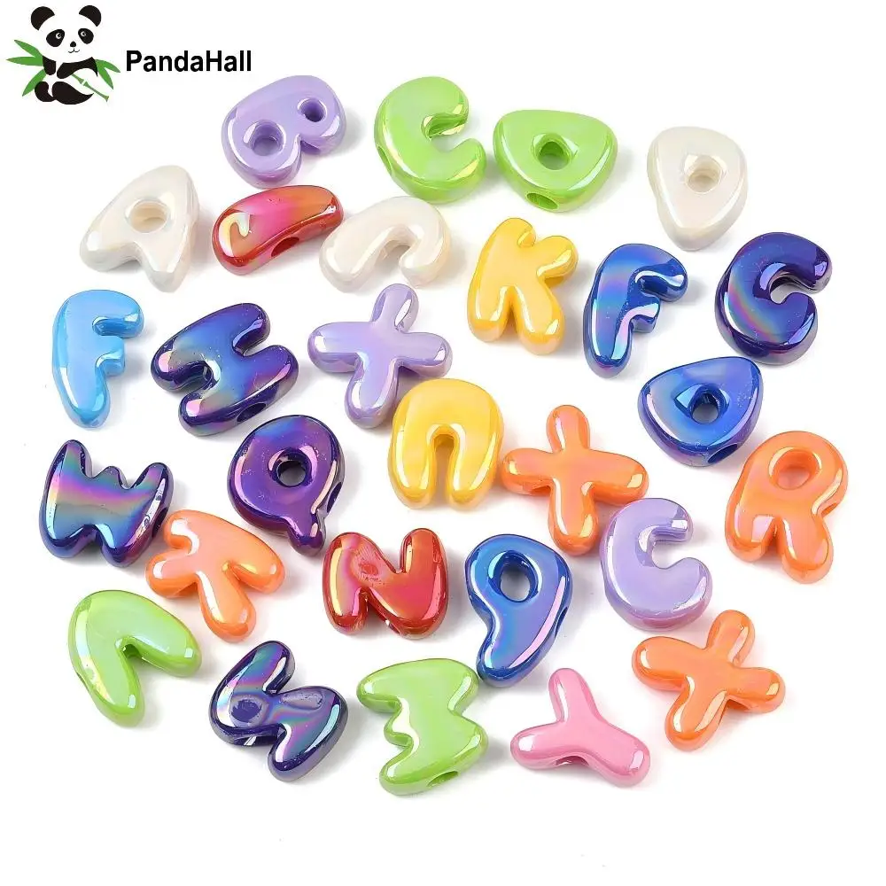 PandaHall 500g Random Mixed Acrylic AB Plated Opaque  European Letter Beads 22-27x12-22.5x9-9.5mm for Custom Name Jewelry Making