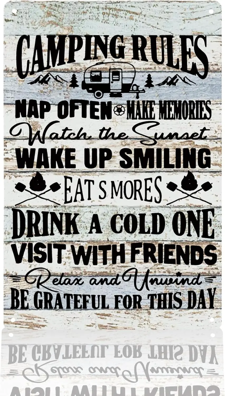 SiuSue Camping Rules Metal Signs, Camping Decor for Camper, RV Decor, Camping Metal Tin Sign, Gifts, Camping Gifts for Women Men