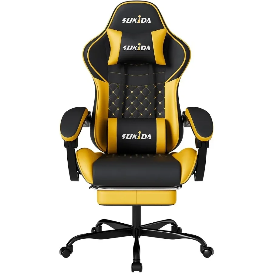 Ergonomic gaming chair for video gamers, mesh backrest, black color, lumbar massage support and height-adjustable swivel design