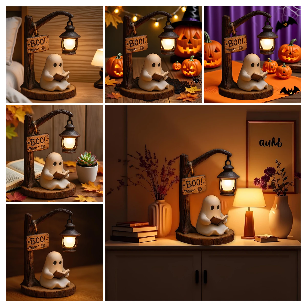 متوهجة شبح القراءة فانوس هالوين شبح القراءة مصباح سطح المكتب زخرفة الحرف الهدايا شبح ليلة ضوء زينة الهالوين #4