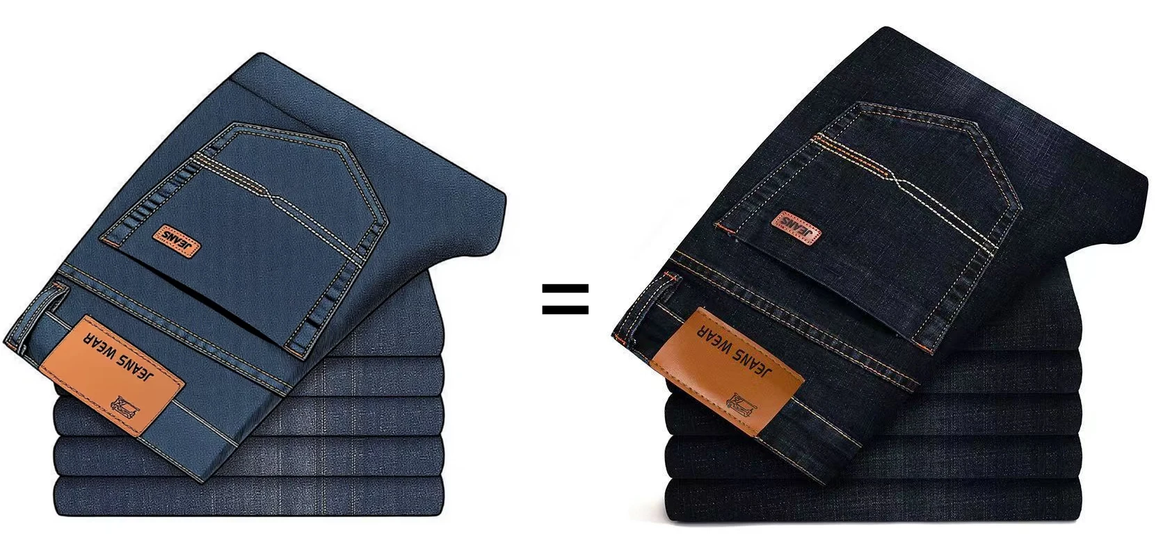 2025 men's fashion business jeans classic style casual elastic slim fit jeans men's denim pants black blue - Image 5