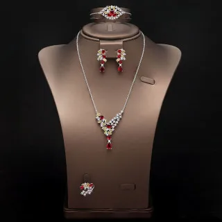 

HIBRIDE New Stunning Gorgeous Womens Red Jewelry Necklace Earrings Bracelet Dress Decoration Wedding Everyday Party Gift S-1033