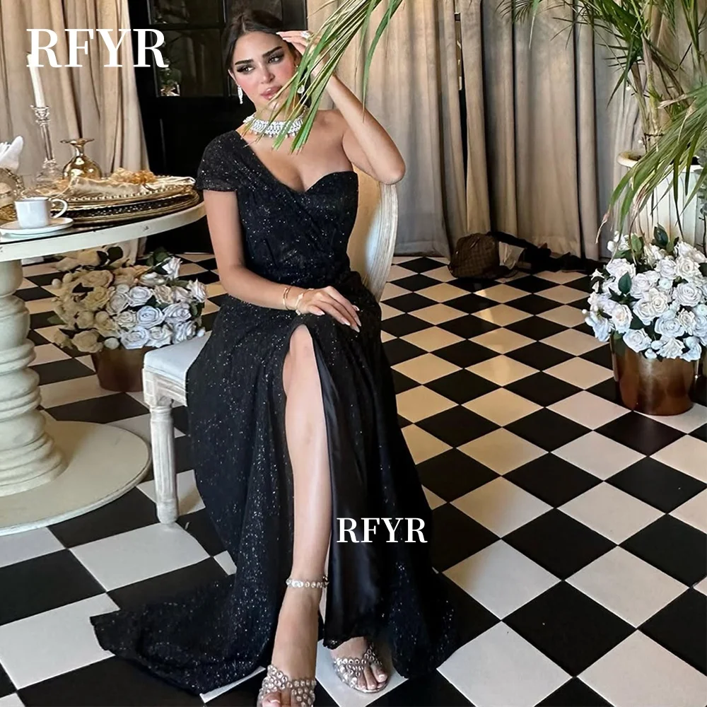 

RFYR One Shoulder Prom Dress A Line Evening Dresses for Women Shiny Princess Ball Gowns Fairy فساتين مناسبة رسمية Customized
