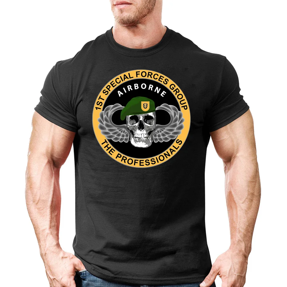 USA 1ST Special Forces Group Airborne SFG Skull T Shirt Men American Military Army The Devils Bridge T-Shirt Trend Mens Clothing