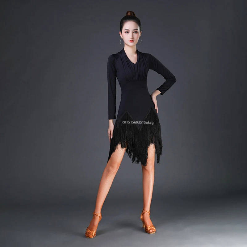 Damska sukienka z frędzlami do tańca latynoskiego dla dorosłych kobiet konkurs tańca kostiumy sceniczne Salsa ChaCha Rumba sukienka do tańca nowość