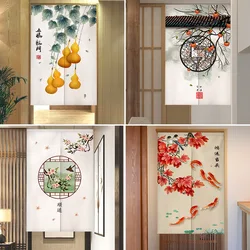 Chinese Style Door Curtain Plant Decorative Curtain Living Room Partition Curtains Girl Bedroom Wardrobe Linen Fabric Noren