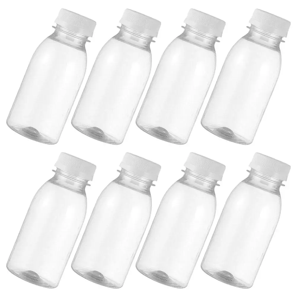 

8pcs Milk Bottles 100ml Transparent PET Reusable Small Juicing Water Plastic Travel Drink Containers with Caps