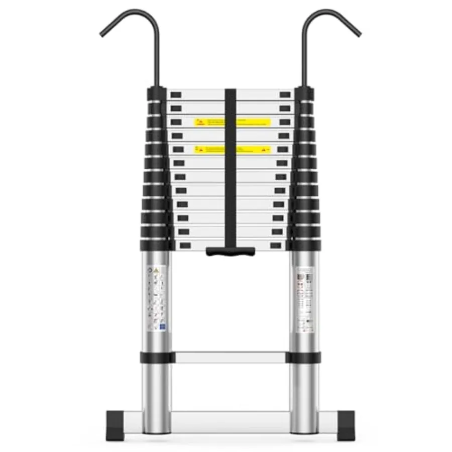 12.5 FT Extension Ladder Heavy Duty 330lbs Max Capacity Multi-Purpose Collapsible Ladder with Stable Hook and Balancing Bar for
