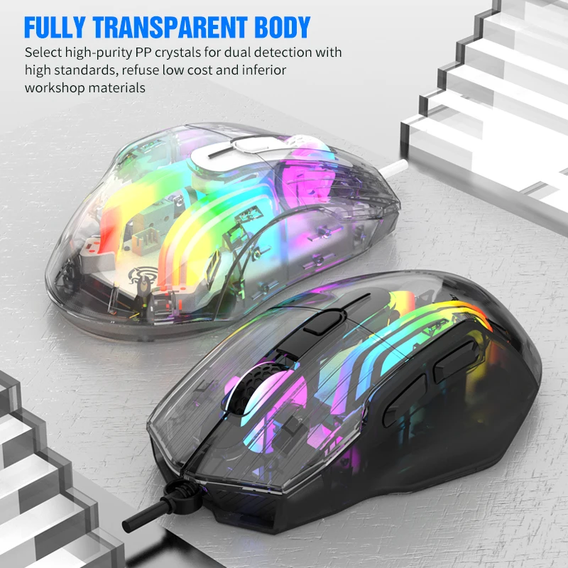 ماوس ألعاب سلكي شفاف من K-snake Q16 بتأثير إضاءة RGB للكمبيوتر المحمول وسطح المكتب والألعاب والمكتب كتم الصوت ماكرو قابل للبرمجة #2