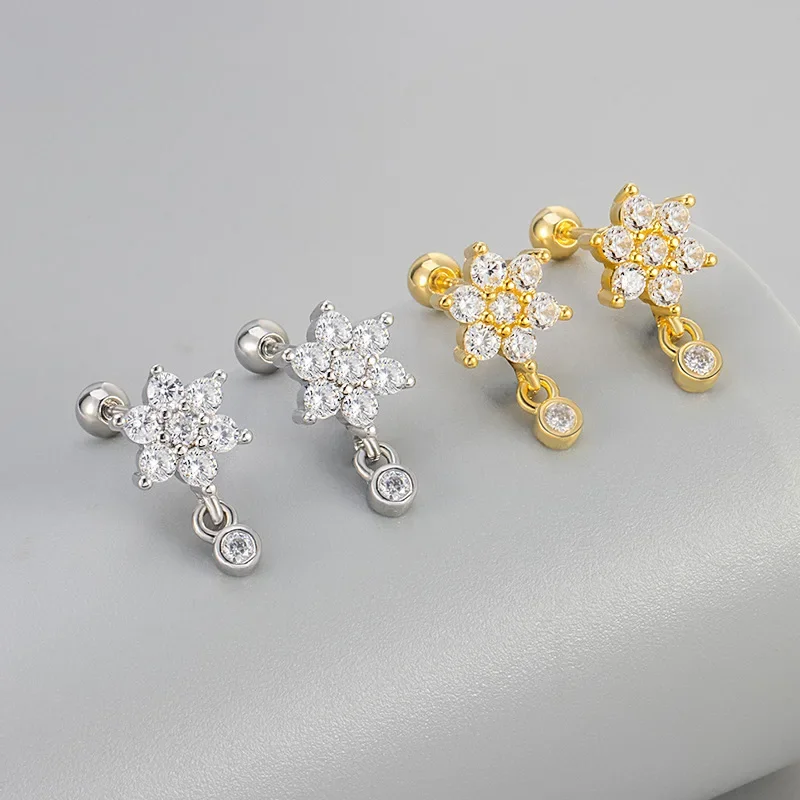 4PC Flower Chain Stud Earring For Women Fashion Tragus Huggie Hoop Earrings Set Cartilage Lobe Piercing Orelha Helix Jewelry Lot