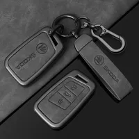 Zinc Alloy Leather Car Remote Key Case Cover Protection Shell Auto Styling Accessory For Skoda Superb A7 Karoq Kodiaq 2020 2021