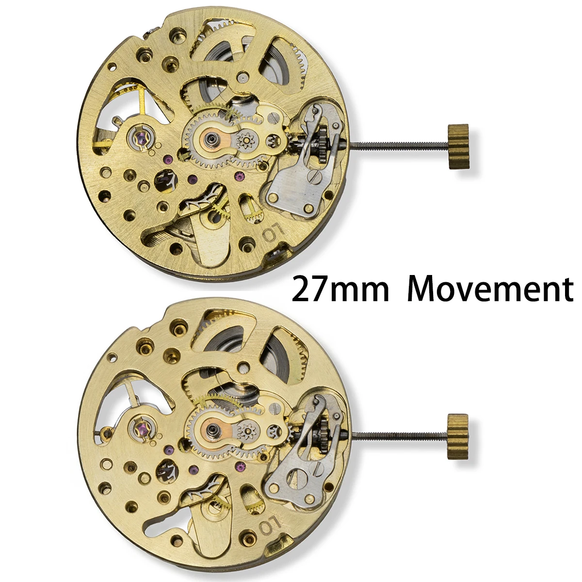 Gold Skeleton 27mm Watch Movement Single Calendar Automatic Mechanical Movement Adjustment Pendulum Watch 3 Hands for DIY Modder