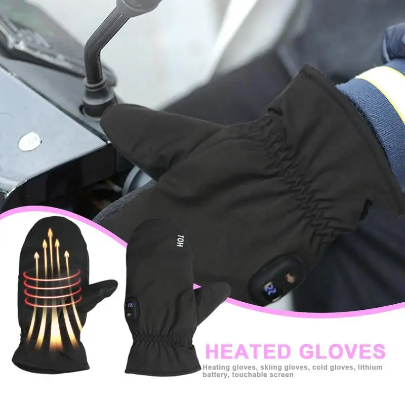 

Motorcycle Electric Heated Gloves Digital Display Temperature Control Washable Windproof Touchscreen Gloves For Snowmobile