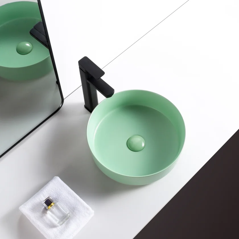 Matte cyan modern style durable building bathroom sink ceramic basin bathroom wash basin