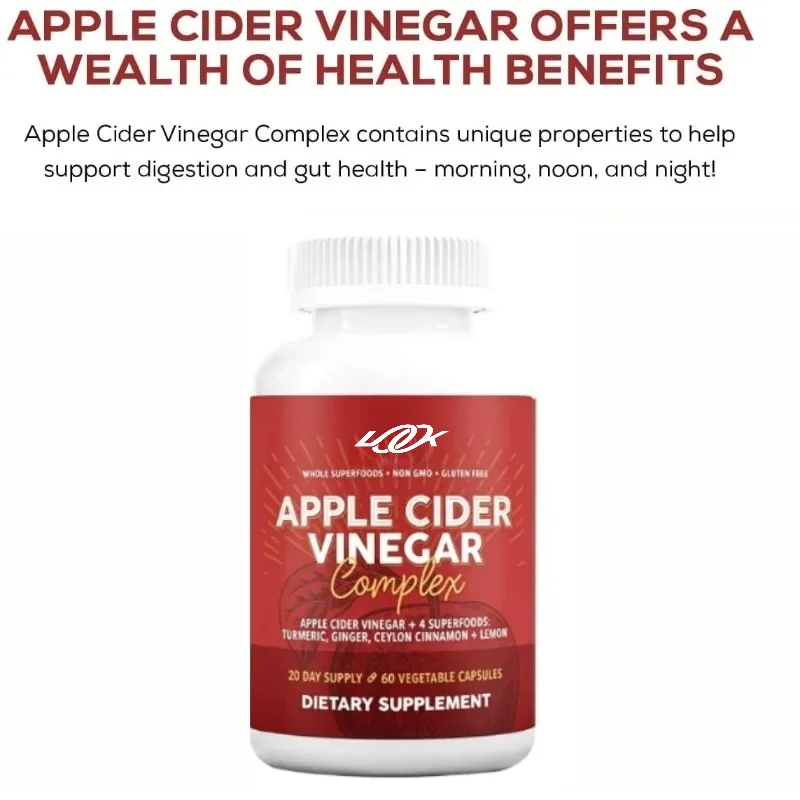 Apple Cider Vinegar Capsules Contain Turmeric, Ginger, Ceylon Cinnamon, and Lemon -60 Vegetable Capsules