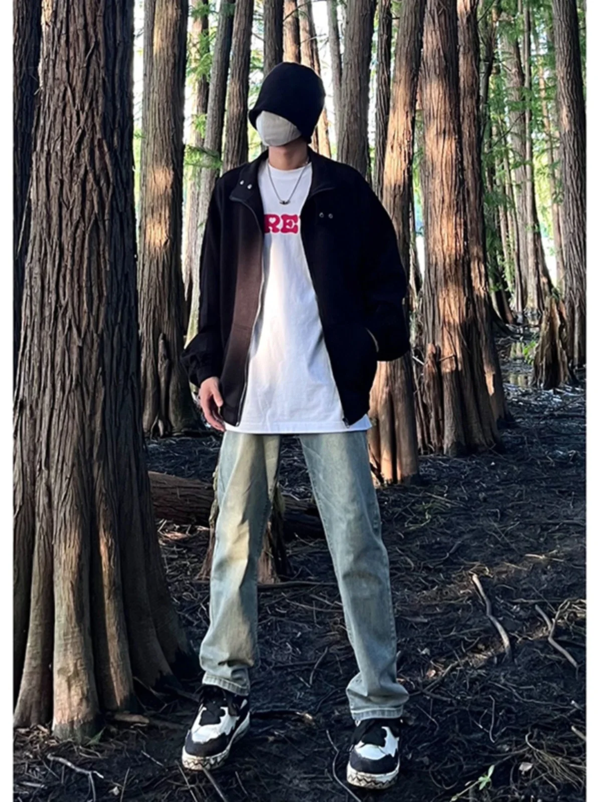

American Retro High Waist Men's Jeans Straight Leg CleanFit Trousers Autumn Tall Slim Micro Flared Pants Yellow Mud Crotch