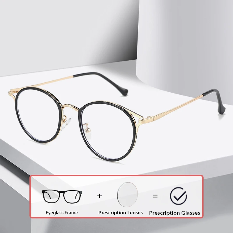 

Prescription Glasses For Men Women Fashion Designer Round Metal Frame Anti-blue Light Eyewear Myopia Reading Diopter Eyeglasses