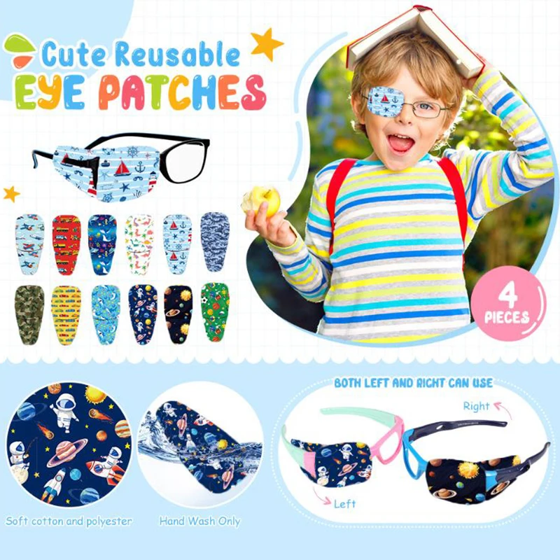 4Pcs Children\'s Amblyopia Eye Patch Cartoon Single Eyeshade Washable Kids Strabismus Correction Astigmatism Training Eyeshade