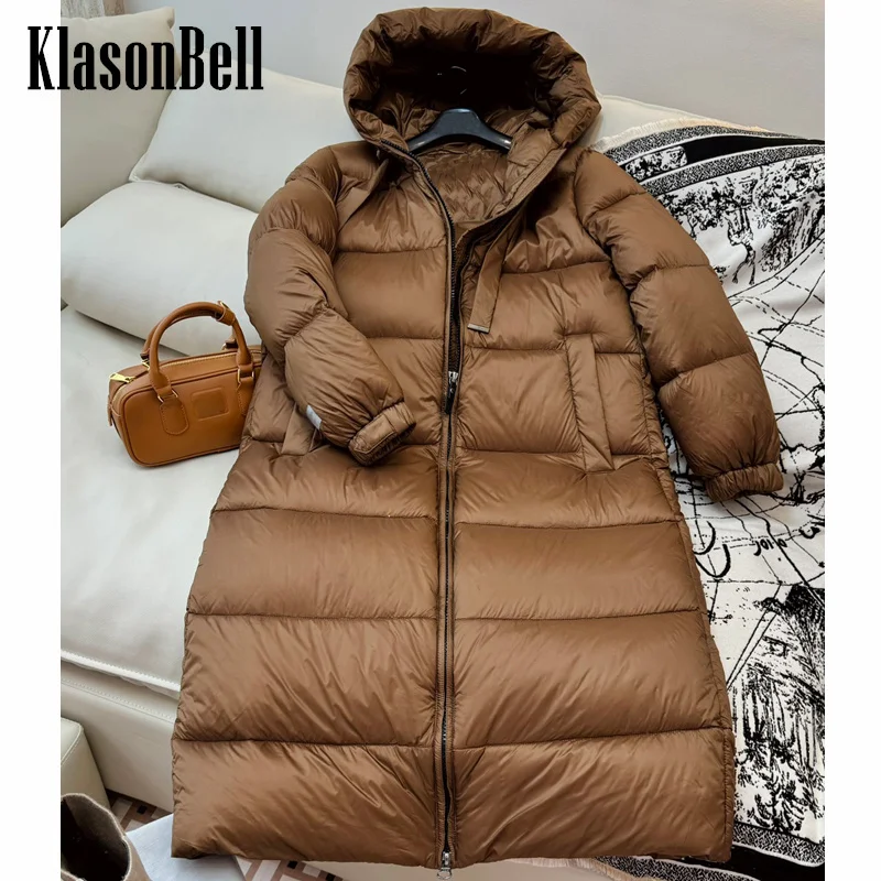 9.6 KlasonBell Women Fashion Solid Hooded Thick Keep Warm Goose Down Outerwear Elastic Cuff Long Sleeve Zipper Long Jacket