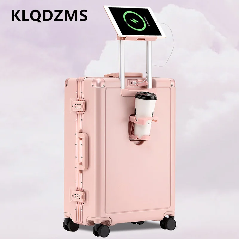 

KLQDZMS мужской 20-дюймовый чемодан из АБС-пластика + ПК, посадочный чехол 24 "26" с зарядкой через USB, женский многофункциональный дорожный чемодан