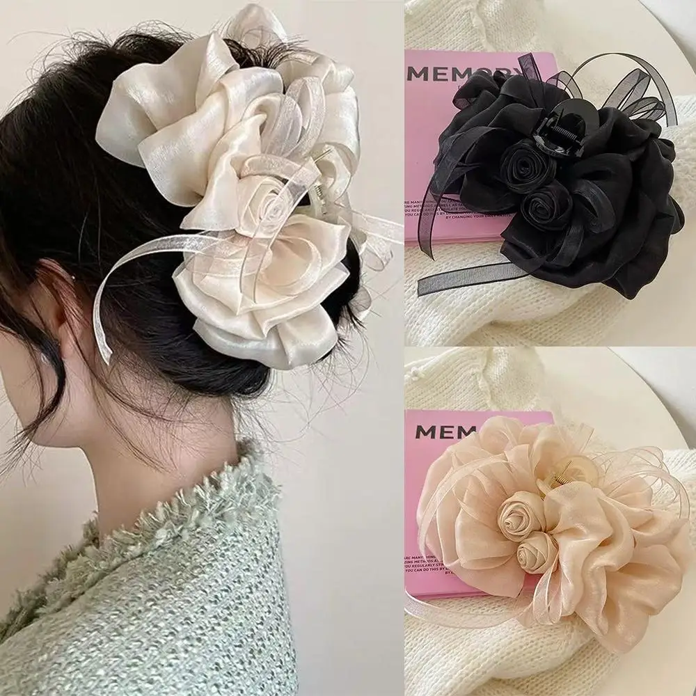 

Sweet Large Rose Hair Claw Clip for Thick Hair Non-Slip French Hair Clip Strong Hold Updo Shark Clip for Women