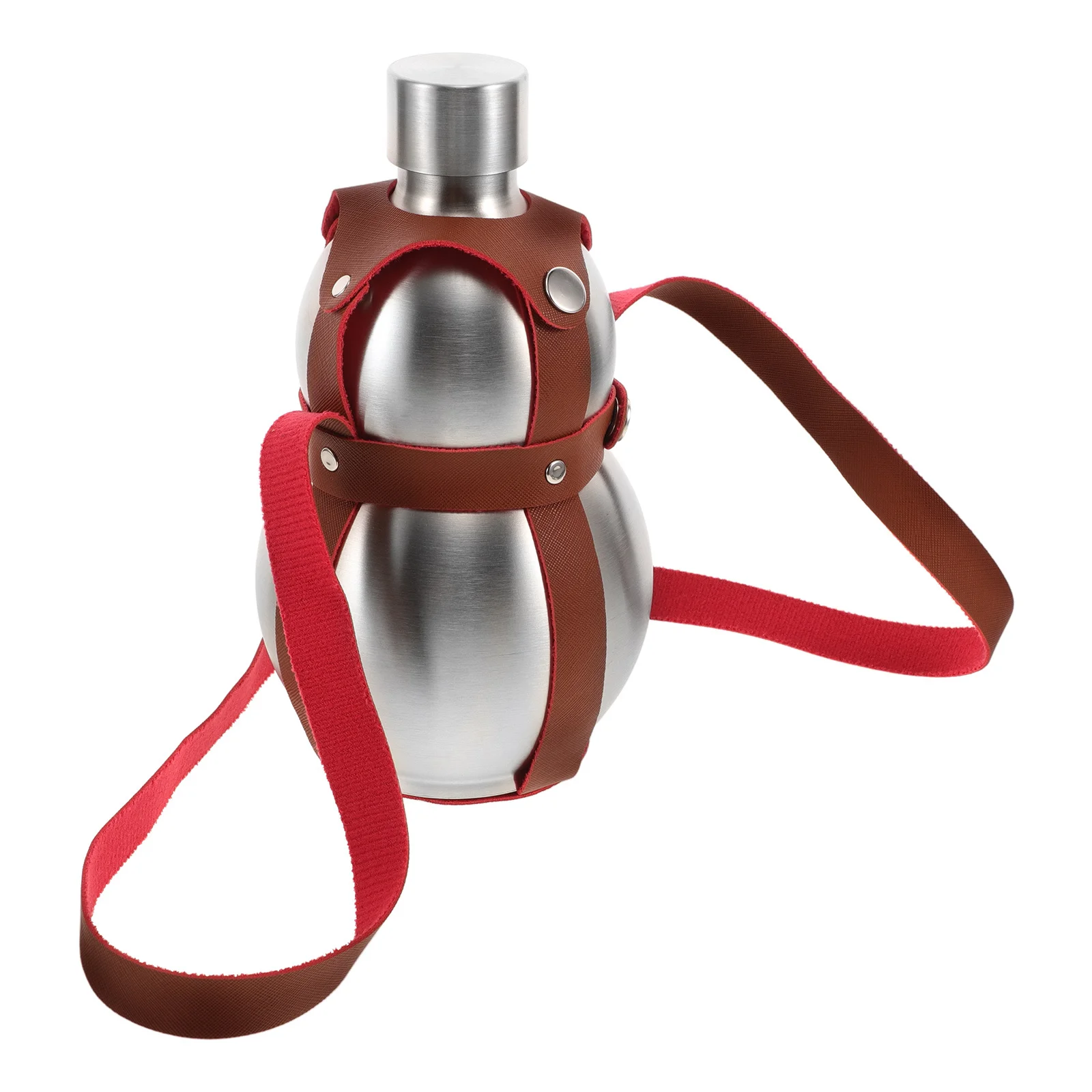 

Stainless Steel Gourd Bottle Lightweight Brown Strap Drinking Flask Whiskey Liquor Flask Portable Outdoor Water Canteen