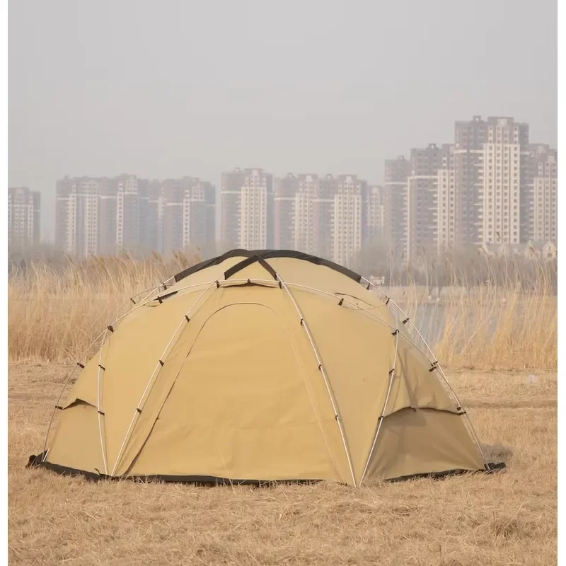 Large Family Camping Tent Waterproof Canvas Shelter Aluminum Pole Four Season Outdoor Hiking Tent Spacious Interior Durable