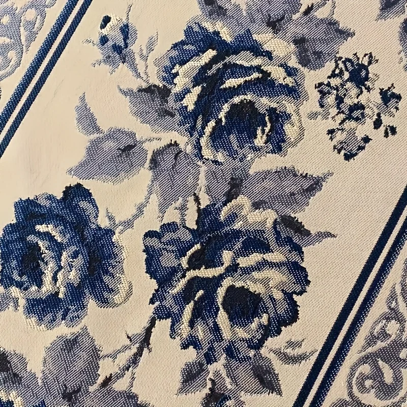 Blue Rose Printed Linen Table Runners Dresser Scarf Table Decor Washable Farmhouse Holiday Wedding Party Kitchen Dining Decor