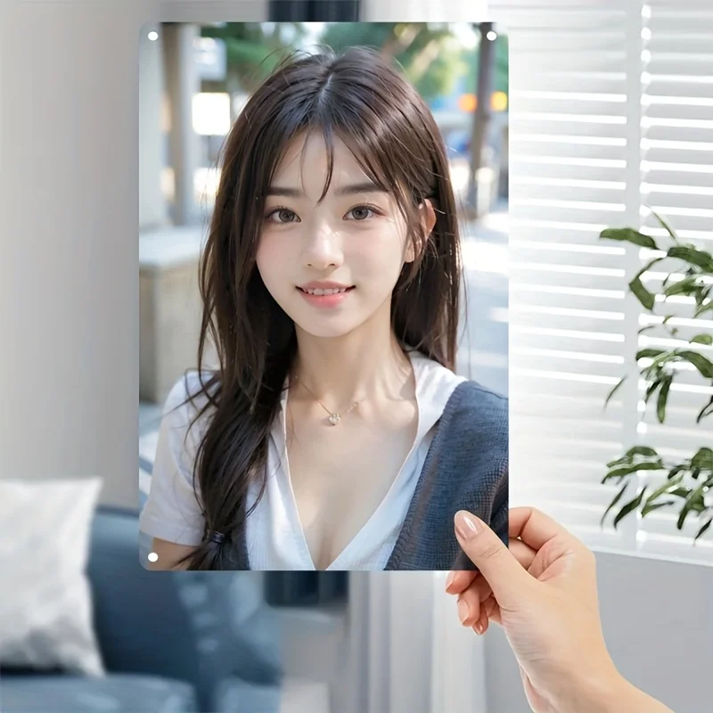 

Metal Sign Plate With Korean-Style Woman Face Art - Iron Wall Decor For Home, Cafe, Bar - Korean Beauty Icon Poster, Durable 2D