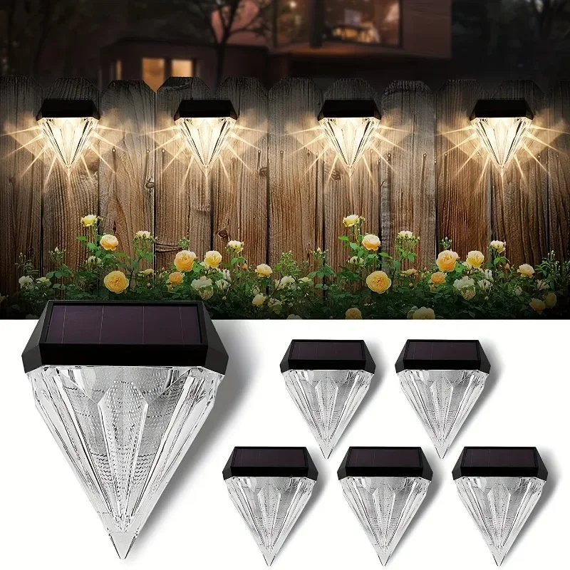 Solar Fence Lights Outdoor Garden Diamond Solar LED Wall Light IP65 Waterproof Garden Step Light for Terraces Railings