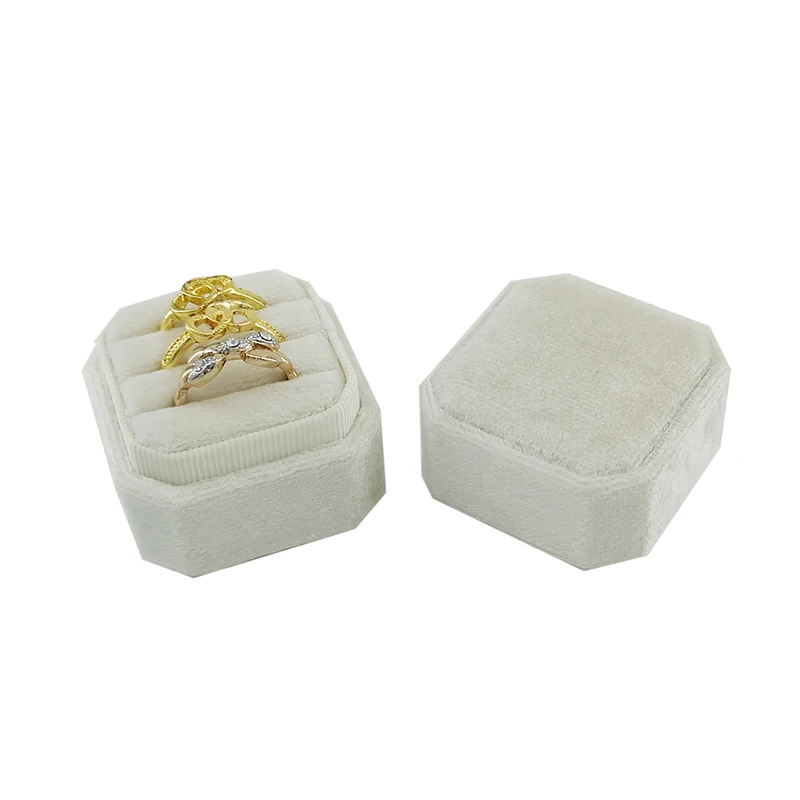 Octagonal Velvet Ring Box Single Double Three Slot Wedding Engagement Ring Box Earring Storage Box Elegant Retro
