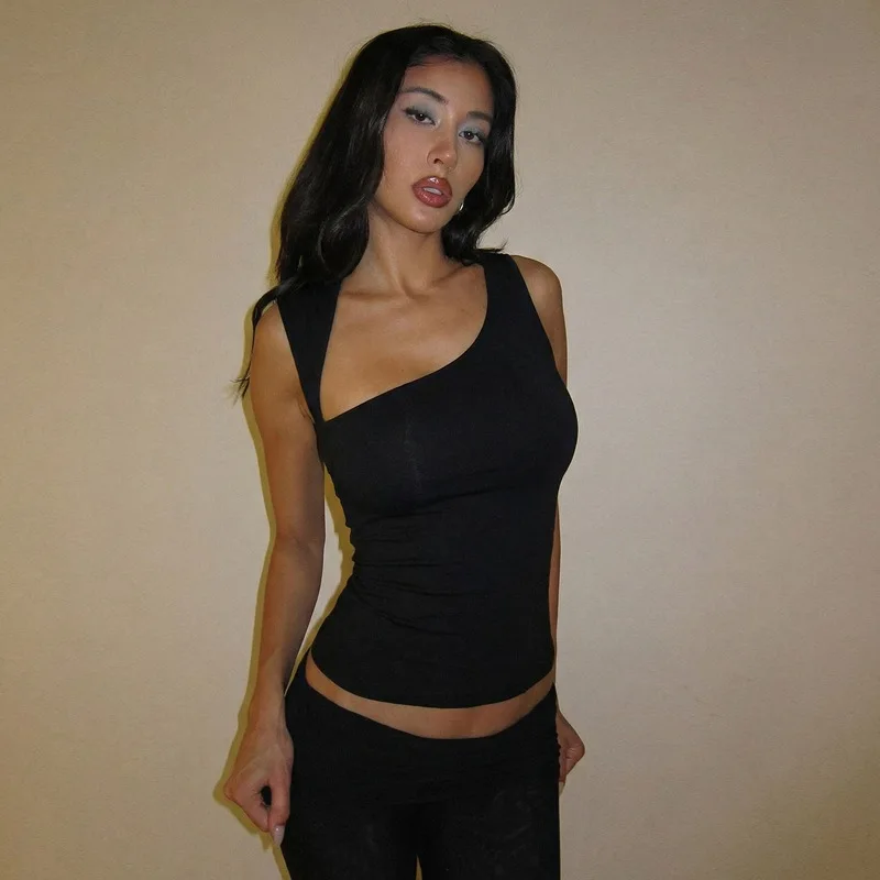 

2026 Summer New Fashion Irregular Neckline Slim Fit Solid Color Versatile Vest Top