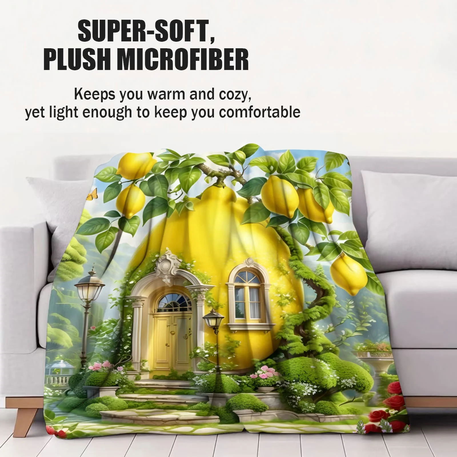 مسحور الليمون مانور كوخ والوردي والأرجواني الجليدية الجنية البيت بطانية قطيفة-Whimsical الخيال لينة رمي ل أريكة ديكور المنزل هدية #4