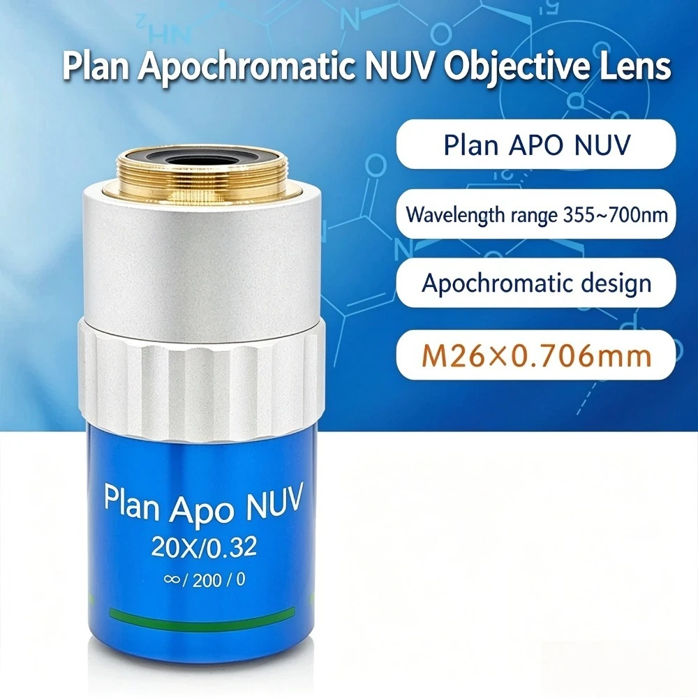 Plan APO NUV 20X Infinity Corrected Metallurgical Microscope Objective 95mm Parfocal M26 Thread Replacement for Mitutoyo