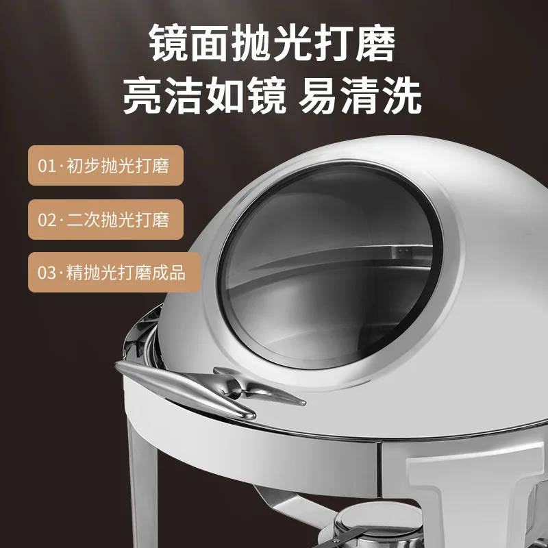 Round Flip Stainless Steel Buffet Furnace Electric Heating Flip Buffy Furnace Breakfast Insulation Furnace Hotel Tableware Pot