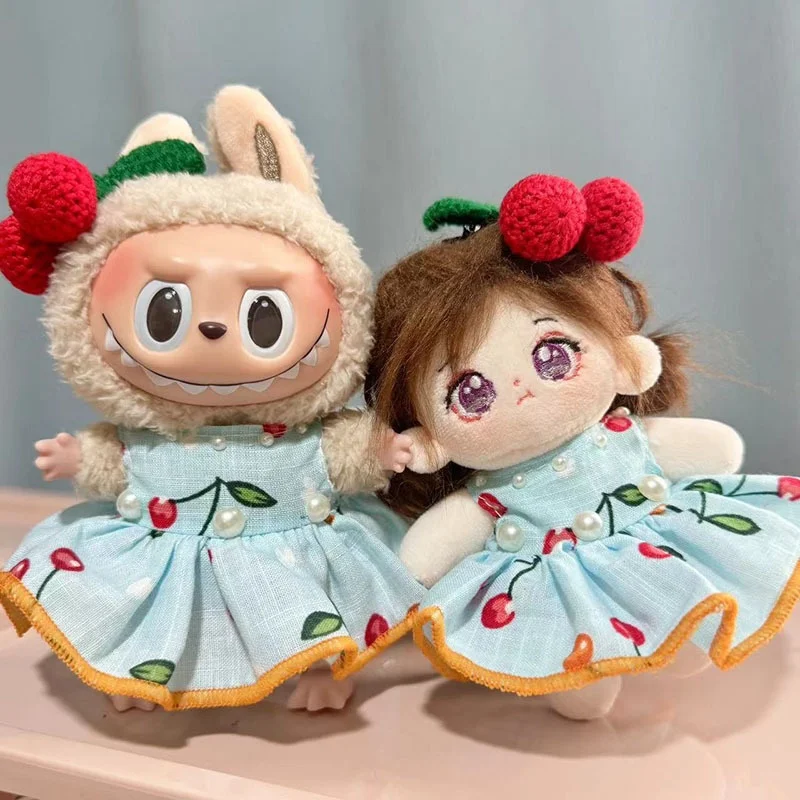 

Hand-Crocheted Red Cherry Pearl Dress for 17cm Labubu Doll Universal Third-Generation Pendants Dolls Accessories Toy