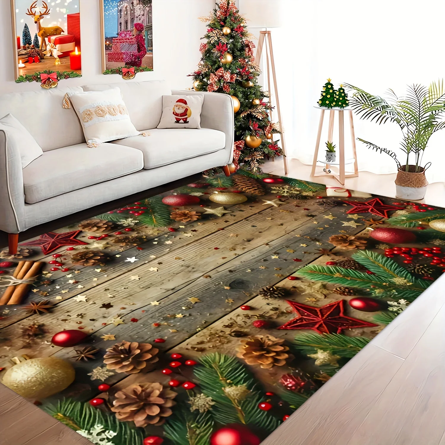 Christmas Decor Wood Grain Area Rug, for Living Room, Bedroom, Entryway Mat, Dining Area, Home Decor, Room Floor Mat