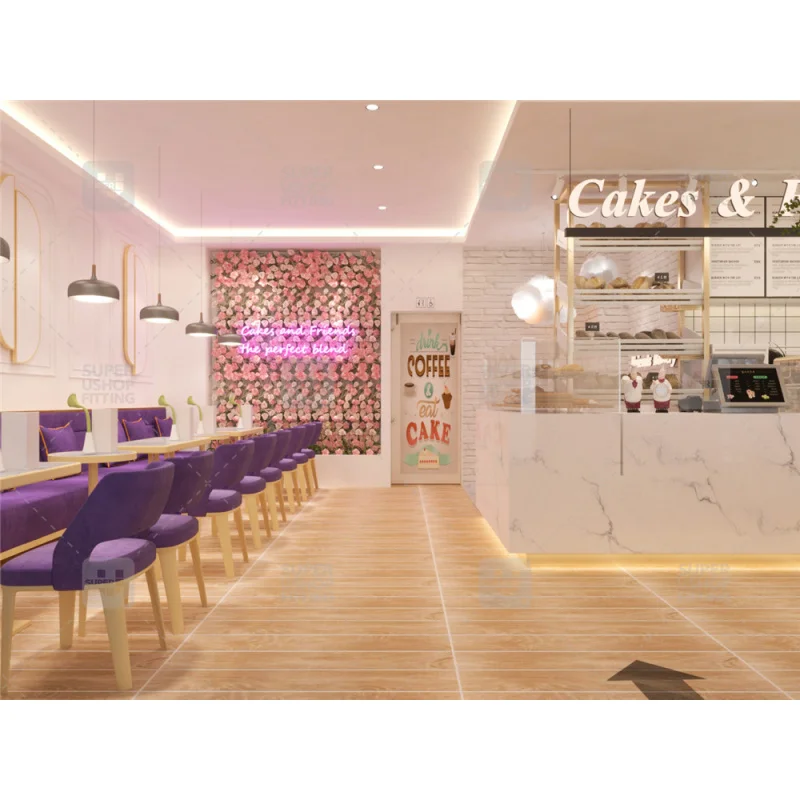 custom.Custom Sweets Bubble Tea Shop Interior Design Wooden Cafe Shop Furniture Marble Coffee Shop Bar Counter Design
