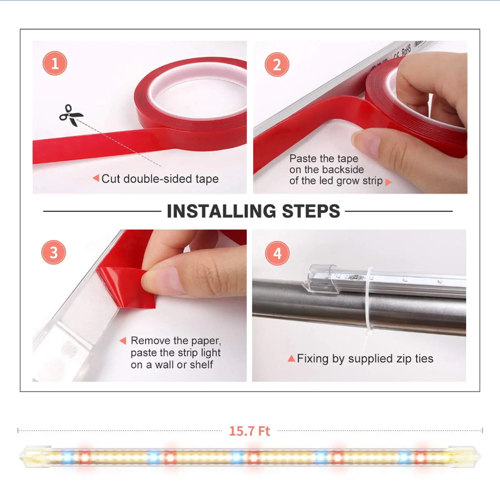 مصباح نباتي مع شريط مؤقت ، LED كامل الطيف ، أحمر وأزرق ، 10 مستويات قابلة للتعتيم لخيمة الدفيئة