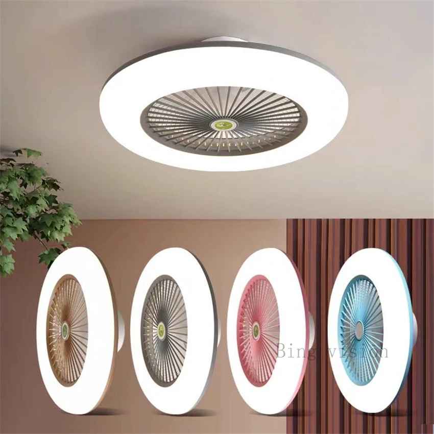 Ventilador de dormitorio moderno de 55cm, ventiladores de techo con luces LED para sala de estar, 220V, lampara de Ventilador