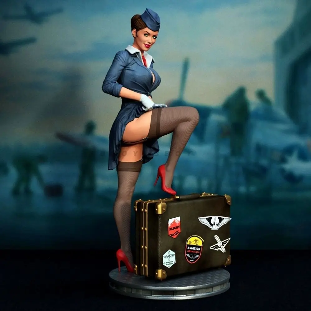 

1/24 Scale 75mm Hight Resin Figure Assembly Model Kit World War II stewardess Unassembled and Unpainted 3D Statue toy 1036