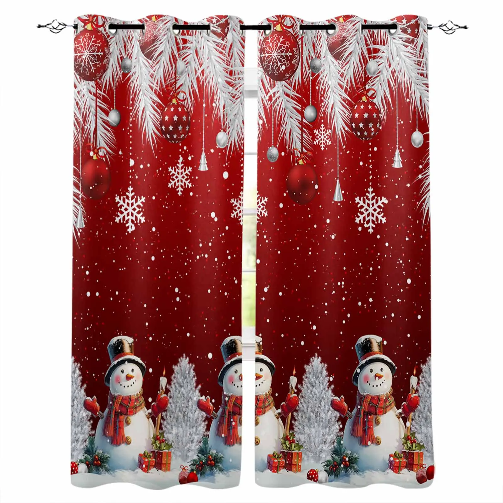 Snowman Christmas Tree Silver Cedar Leaf Ball Curtains For Living Room Kids Bedroom Window Curtain Hall Drape Long Cortinas