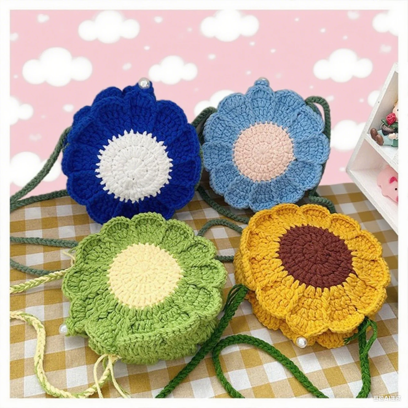 

Милая вязаная сумка с цветком, уникальная вязаная крючком сумка из пряжи, круглая сумка через плечо, компактная тканая сумка ручной работы, женская сумка