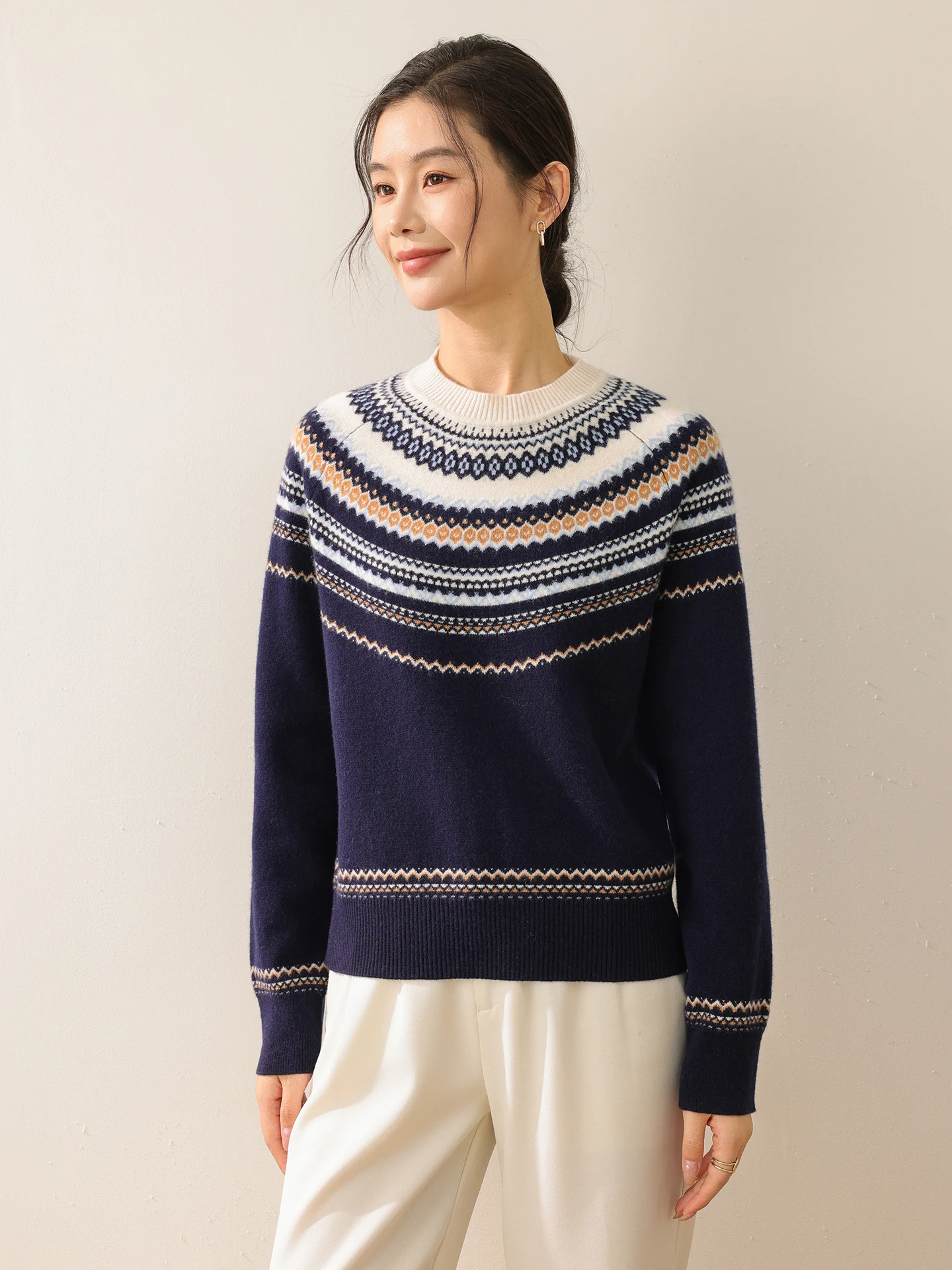 

Retro Women 100% Merino Wool Sweater Elegant Fashion Autumn Winter Female Knitted Pullover Lady Blouse Long Sleeve Clothes Tops