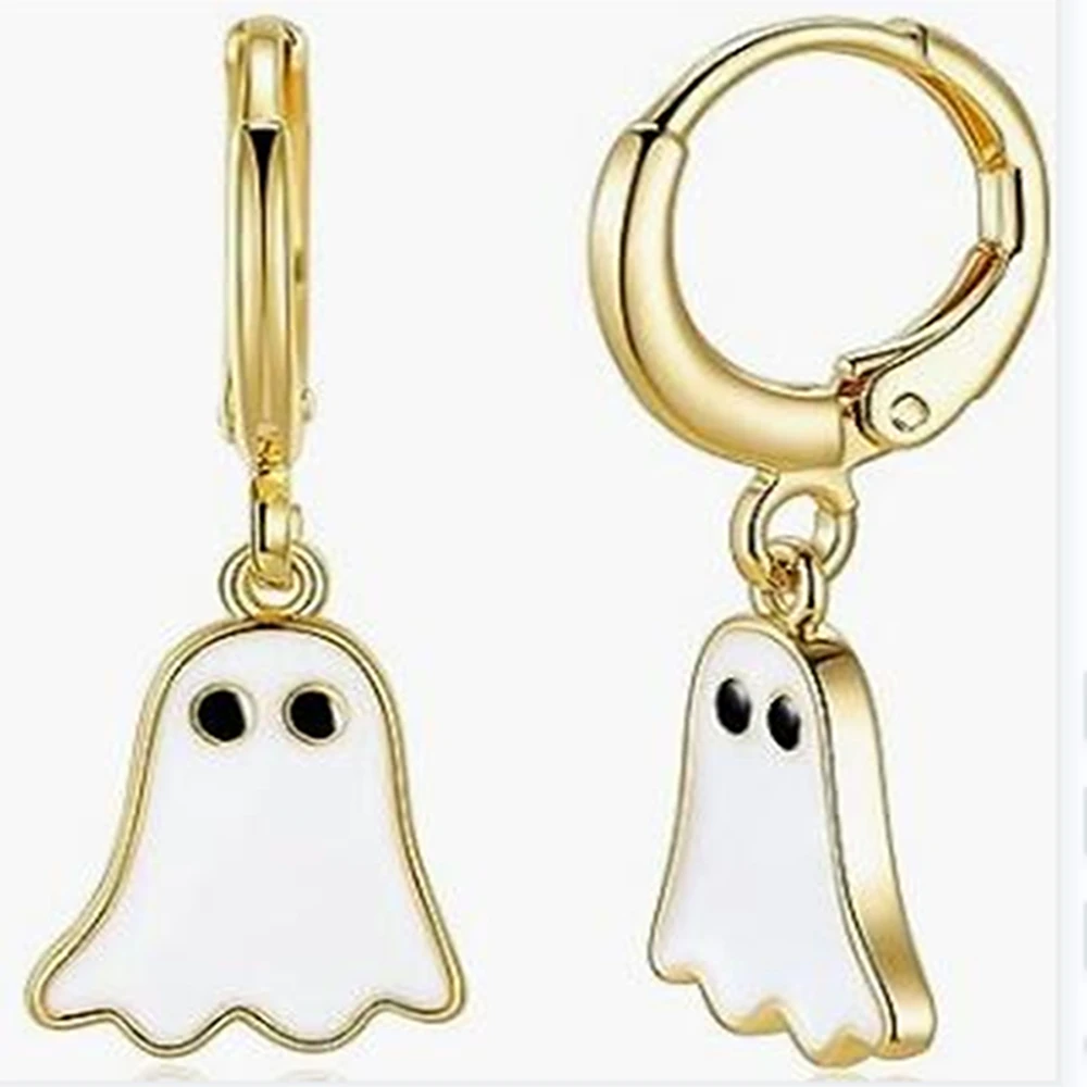 Catuni Cute Halloween Ghost Hoop Earrings Enamel Exquisite Drop Earring Jewelry Accessories Gift for Women Girls