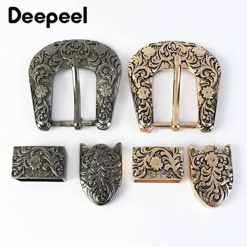 Deepeel 1Set 25Mm Retro Gesneden Unisex Riem Gespen Metalen Pin Gesp Hoofd Lederen Ambachtelijke Band Lus Hardware Accessoires