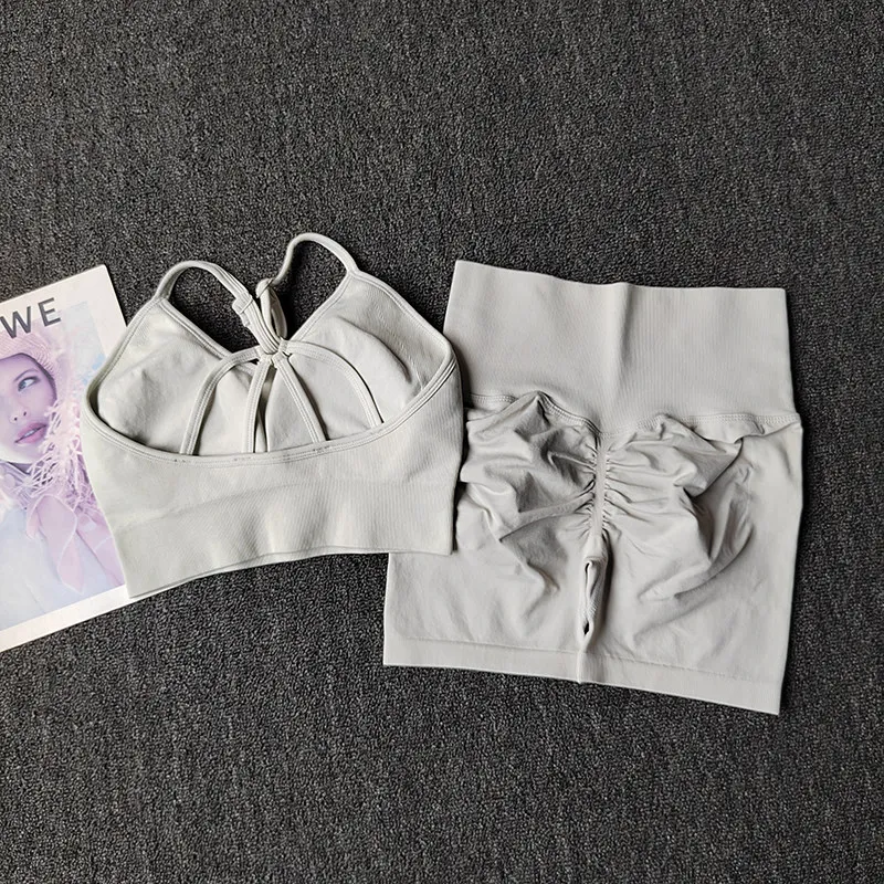 2 Pcs Women's High Waist Yoga Sets Summer Workout Gym Wear Sports Suits Fitness Tracksuit Outfit Sports Bra And Shorts Sets