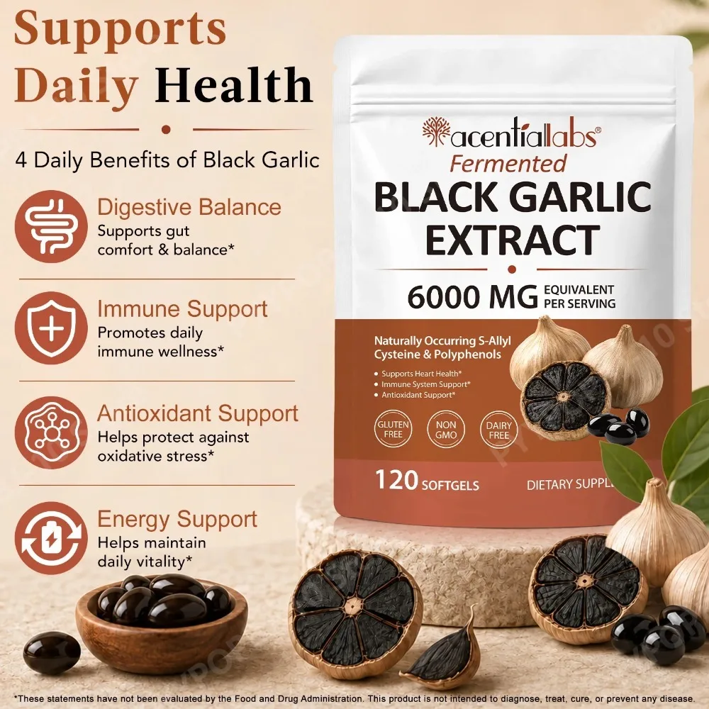 Fermented Black Garlic Softgels 6000mg Odorless S Allyl Cysteine Heart Health Immune Support Antioxidant Non GMO 120 Count