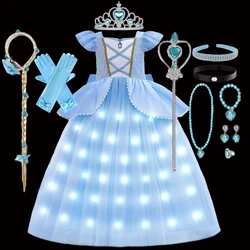 Cinderella Princess LED Dress Light Up Halloween Children Costume Cosplay Fancy Vestidos Birthday Party Dress Clothes